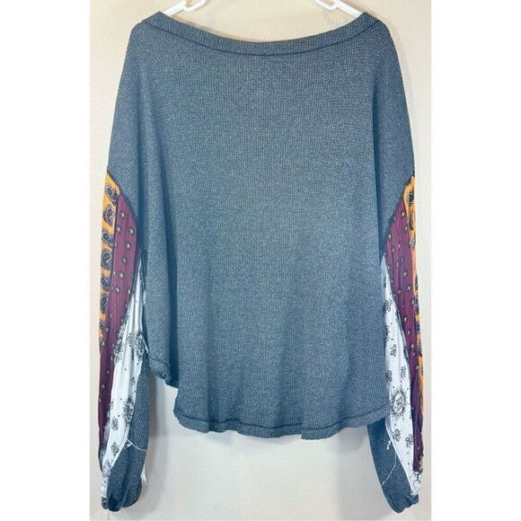 Free People We The Free Blossom Thermal Boho Patchwork  Balloon Sleeves Tunic L - Picture 4 of 11